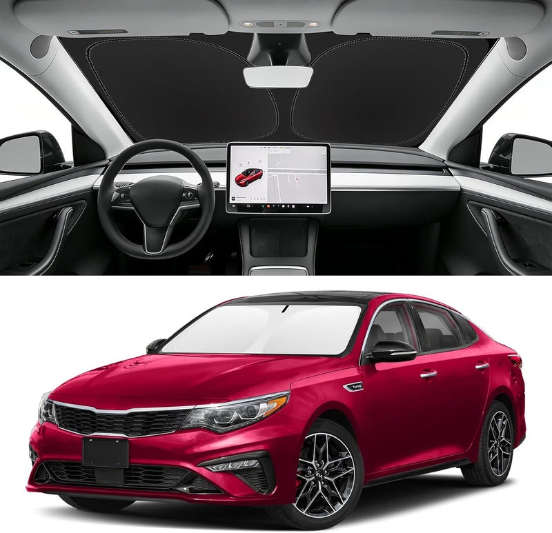 SLOGENTO Custom Fit Windshield Sun Shade for Kia Optima 2016-2020, Blocks UV & Heat, Front Window Sunshade, Easy Fold & Store - Image 1